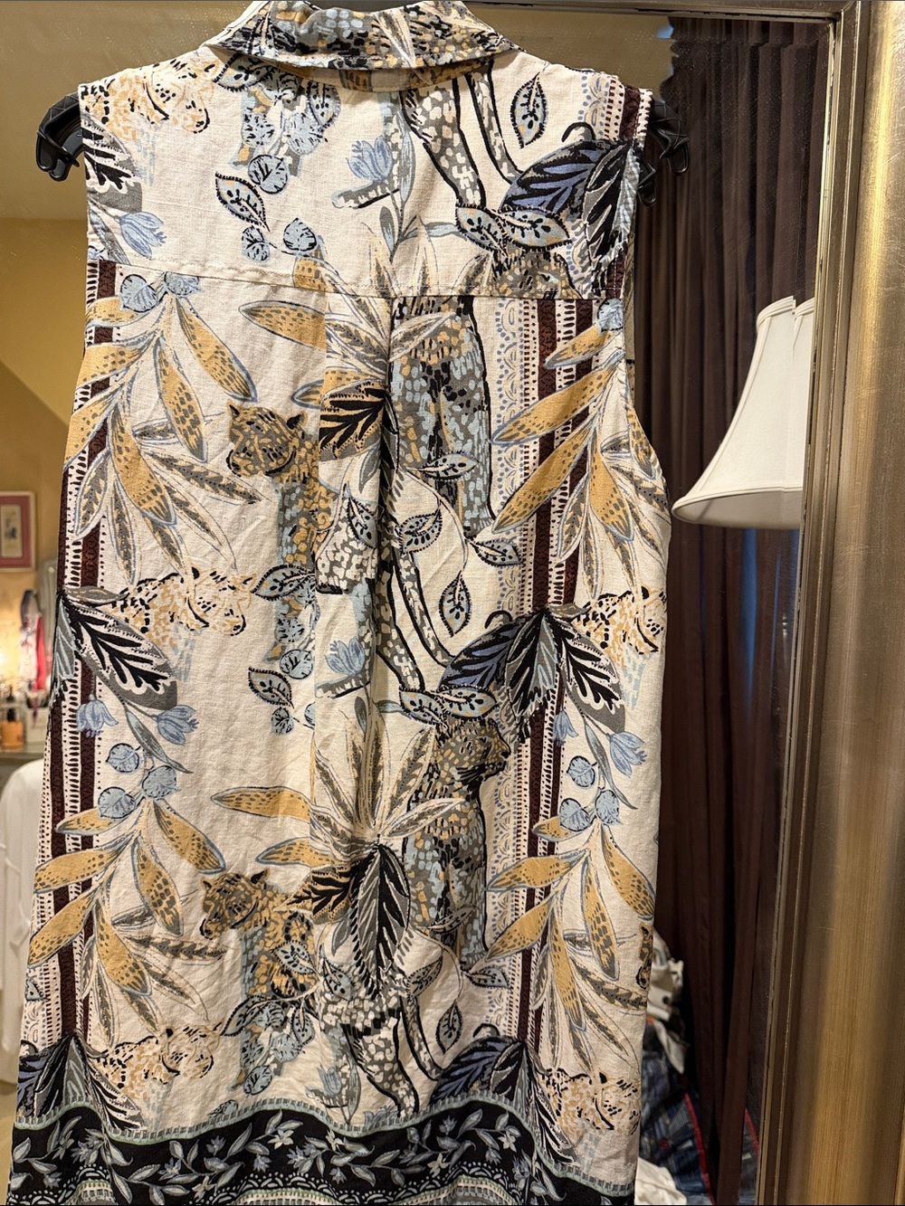 C&C California Sleeveless Linen Midi Dress in Cream, Black and Tan 1X - Picture 6 of 6